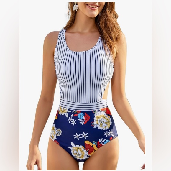 One Piece Swimsuits for Women High Waisted Bathing Suit Monokini Floral Print - Picture 1 of 6